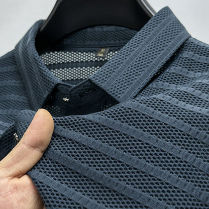 Hollow-out Ice Silk Mesh Breathable Short-sleeved Men's Lapel Polo Shirt