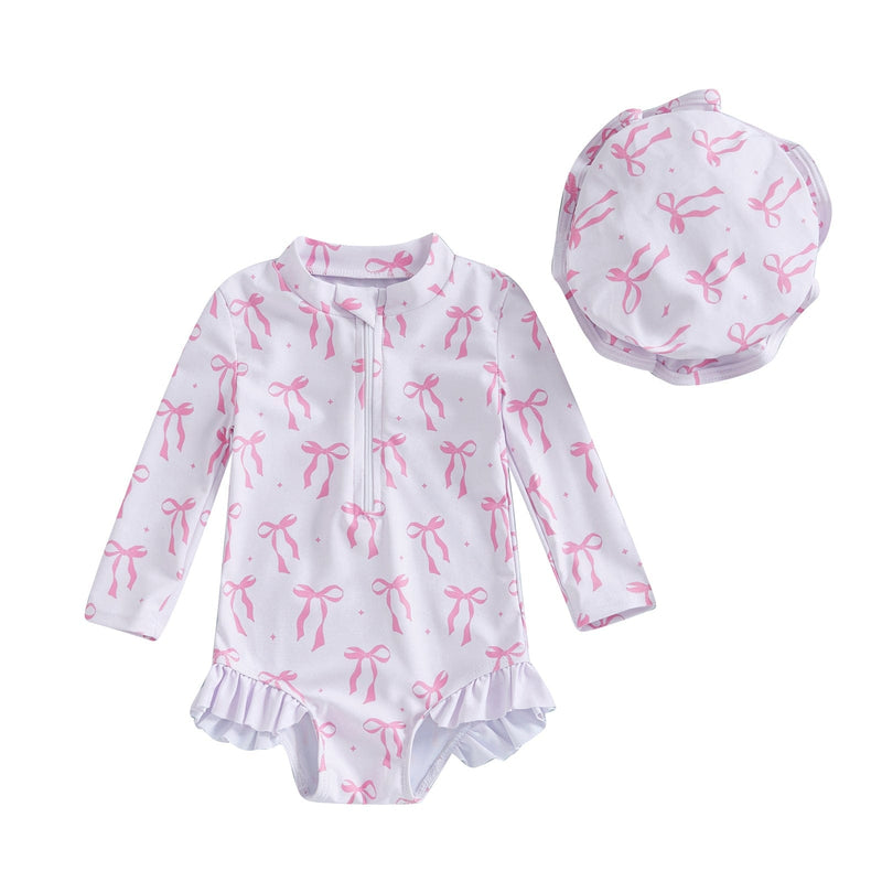 Girls' Fashion Bowknot Pattern One-piece With Hat