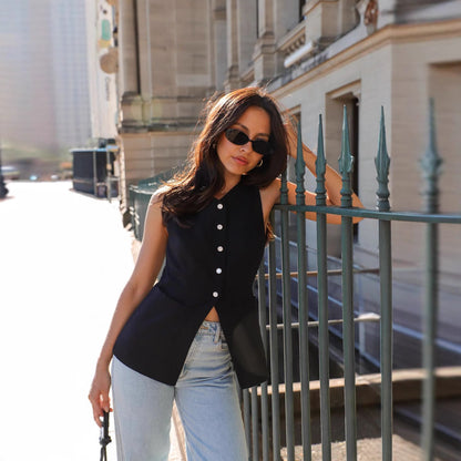 Solid Color And V-neck Sleeveless Vest Design Vest