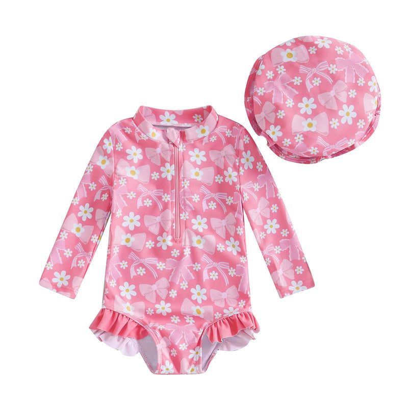 Girls' Fashion Bowknot Pattern One-piece With Hat