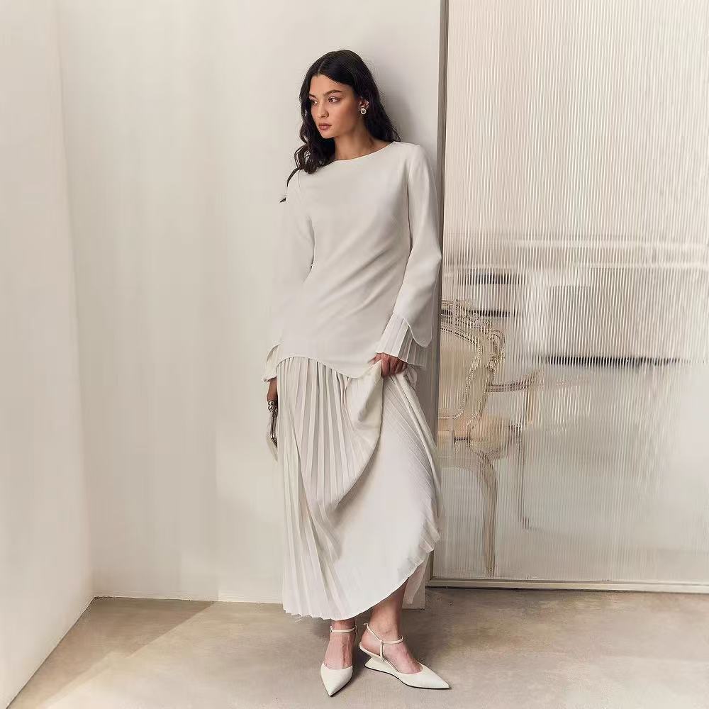 Round Neck Loose Casual Top Retro Temperament Skirt Suit Women