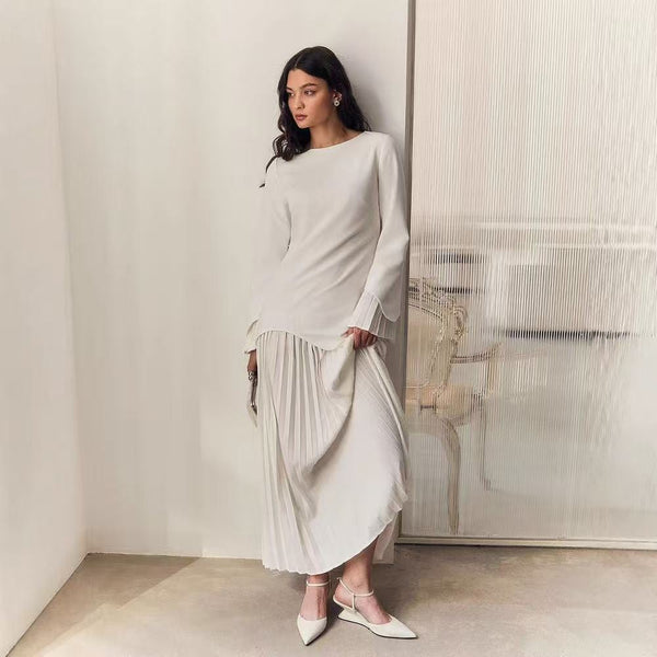 Round Neck Loose Casual Top Retro Temperament Skirt Suit Women