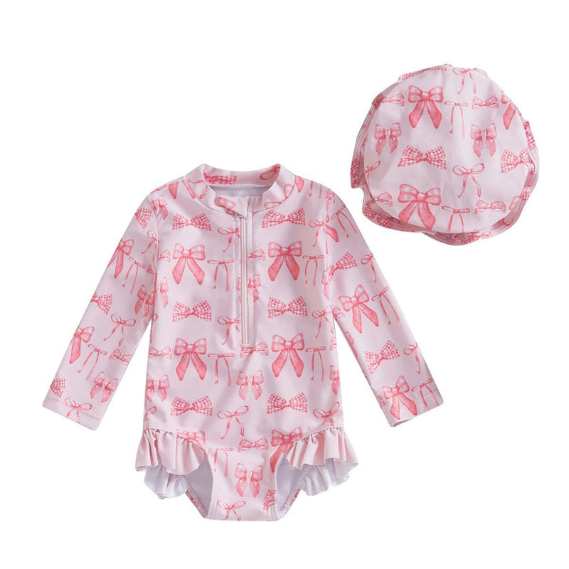 Girls' Fashion Bowknot Pattern One-piece With Hat