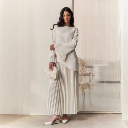 Round Neck Loose Casual Top Retro Temperament Skirt Suit Women