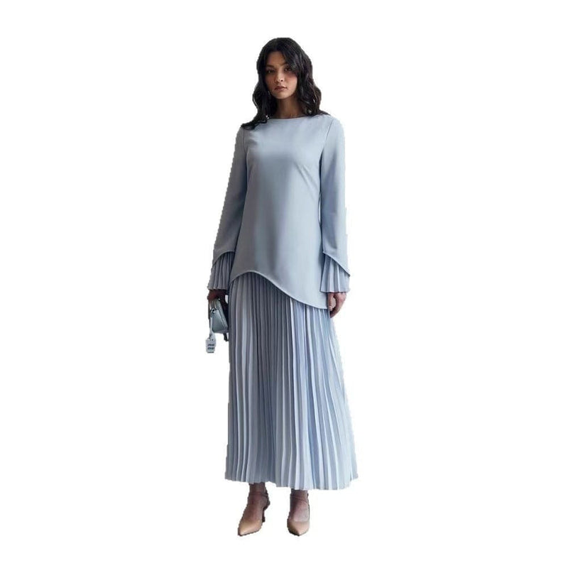 Round Neck Loose Casual Top Retro Temperament Skirt Suit Women