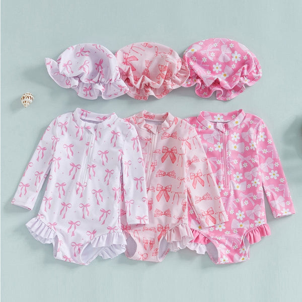 Girls' Fashion Bowknot Pattern One-piece With Hat