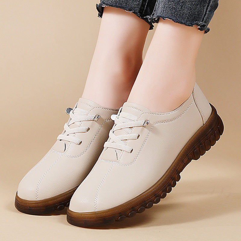 Tendon Bottom All-match Shallow Mouth Soft Bottom Pumps in creamy-white with breathable lining, low heel, and flat heel design.