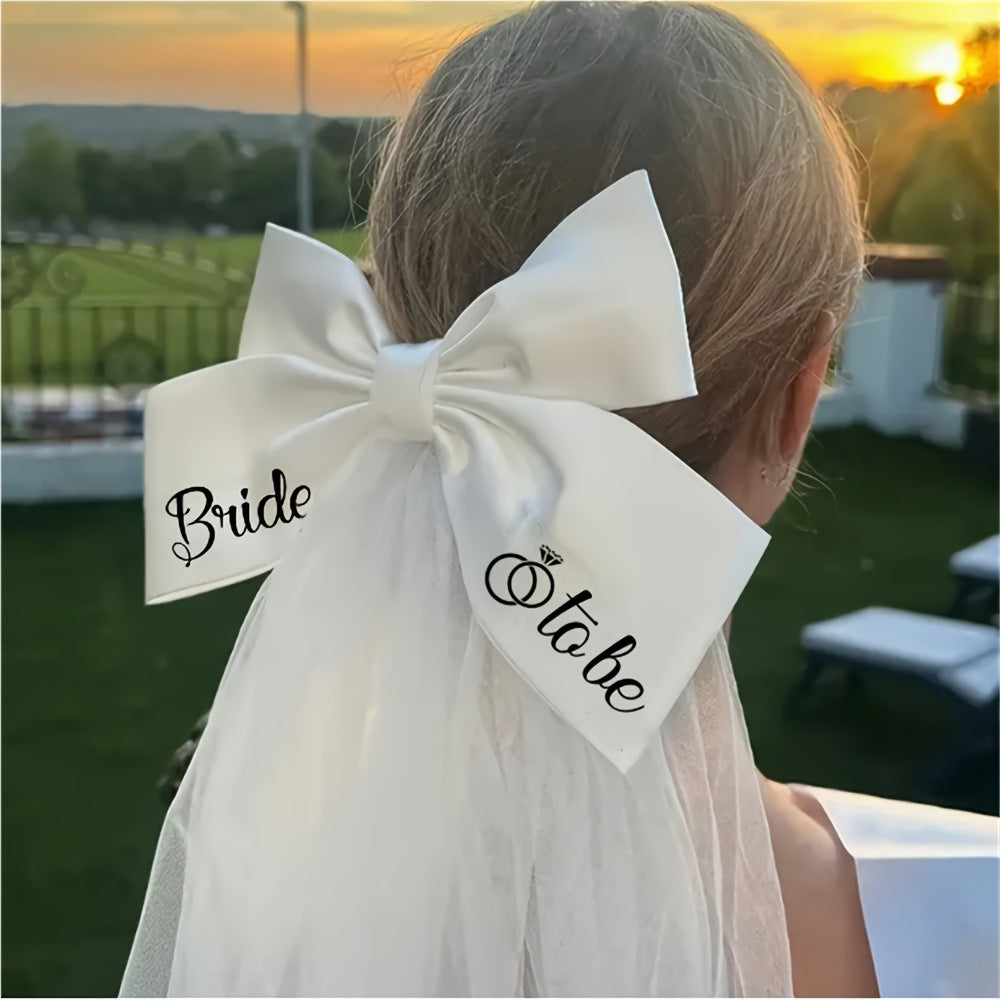 Canvas minimalism fashion wedding headdress with "Bride-to-be" bow decoration.