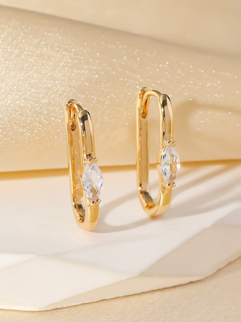 Simple Retro Elegance Geometric Copper Inlaid Zircon Ear Ring