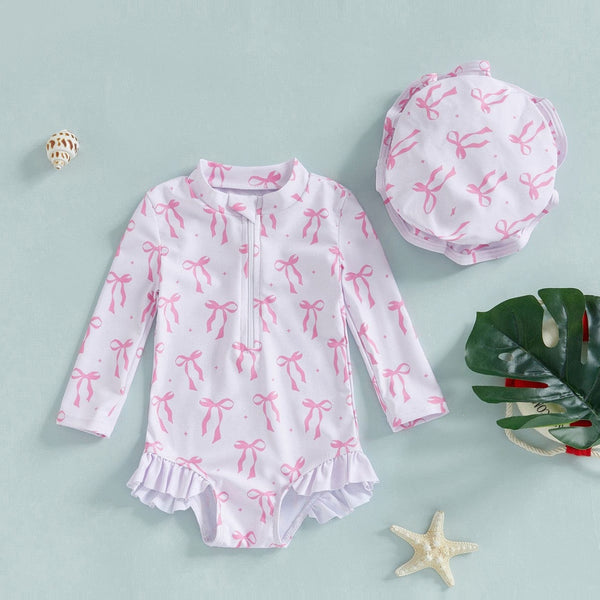 Girls' Fashion Bowknot Pattern One-piece With Hat