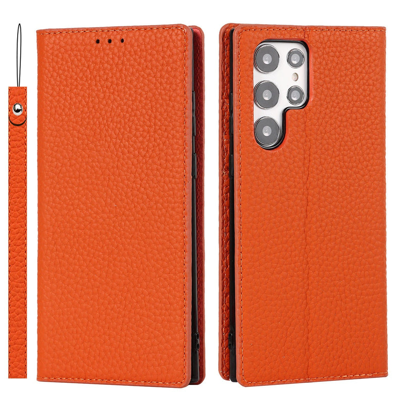 جراب هاتف Galaxy S24 Ultra من الجلد الليتشي