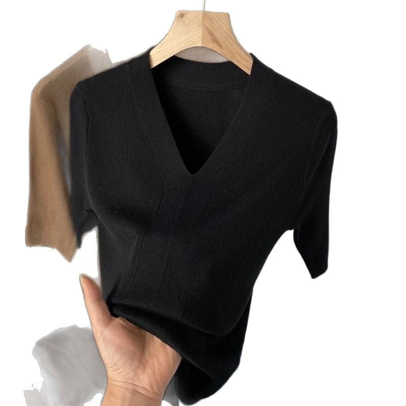 Ice Silk Slim Fit Slim Looking Base Knitwear Short Sleeve