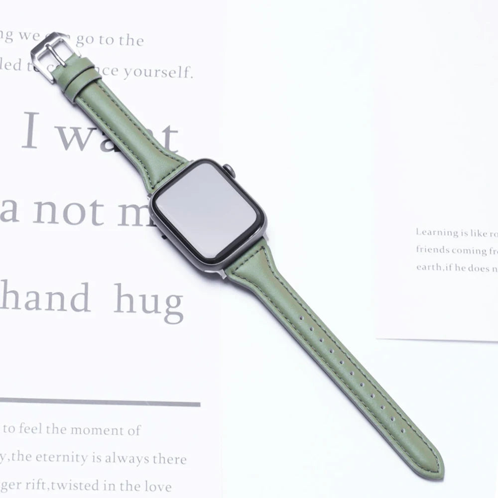 Slim Leather Strap for  Watch Band 44Mm 45Mm 41Mm 40Mm 38Mm Wrist Women Bracelet Iwatch Serie 9 8 7 6 5 4 3 SE Ultra 2 49Mm