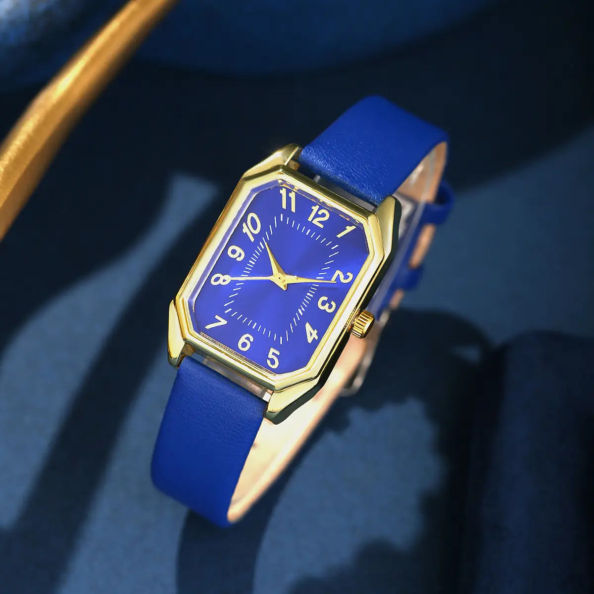 Leather Women’s Watch Square Quartz Watch Korean Necklace Earrings Ring Set