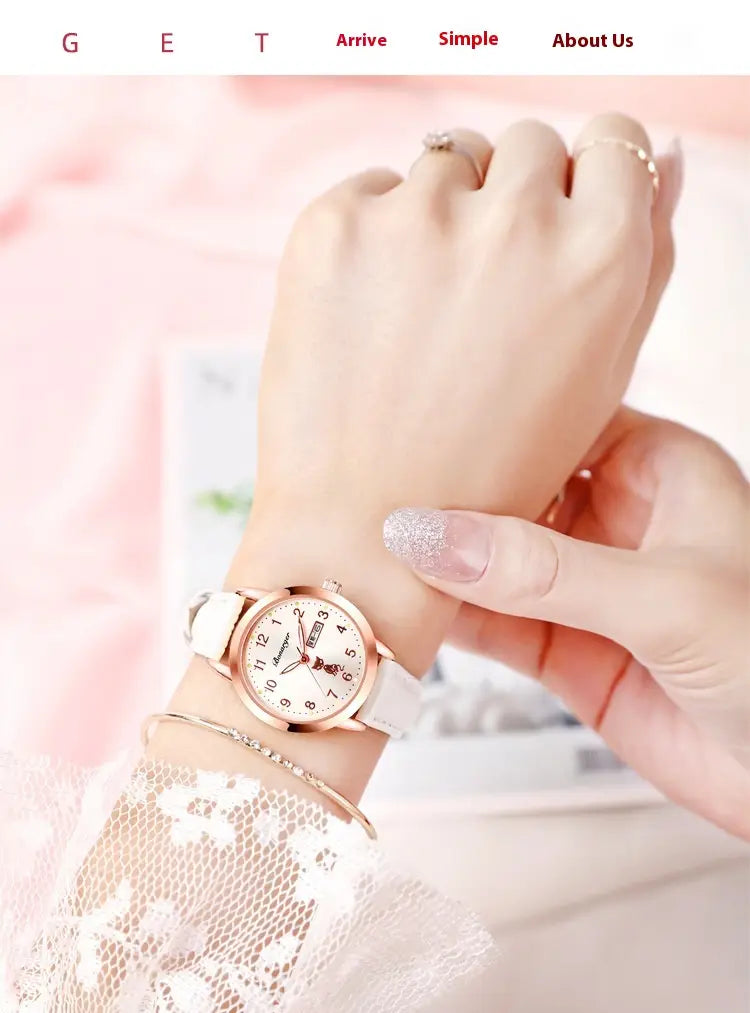 Women’s Luminous Quartz Watch With Simple Waterproof Belt