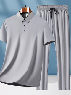 Men's Plus Size Button Detail Short Sleeve Top and Pants Set