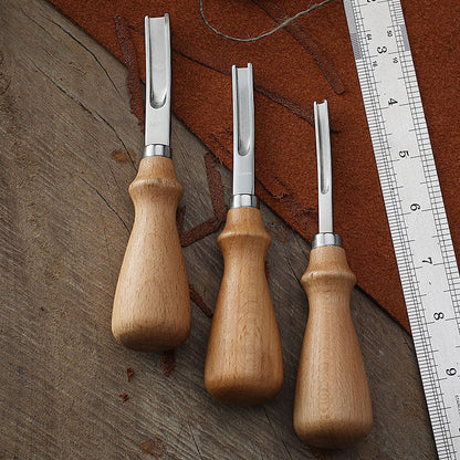 French leather tool carving edger with beech handle and stainless steel blade.