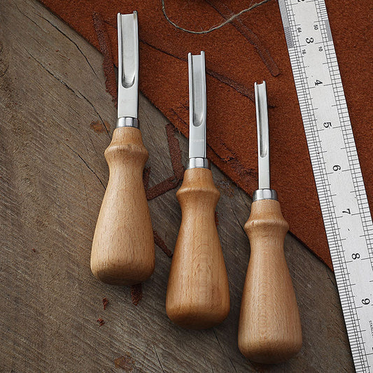 French leather tool carving edger with beech handle and stainless steel blade.