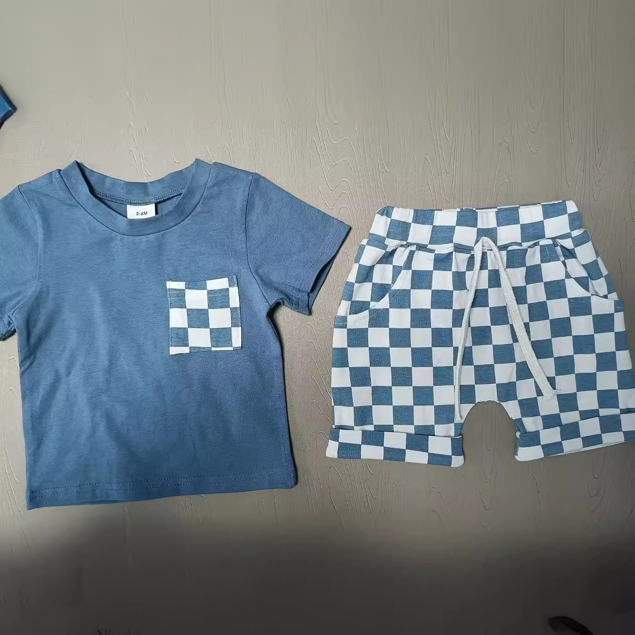 Baby's Casual Short-sleeved Plaid Shorts Suit
