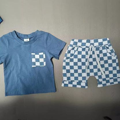 Baby's Casual Short-sleeved Plaid Shorts Suit
