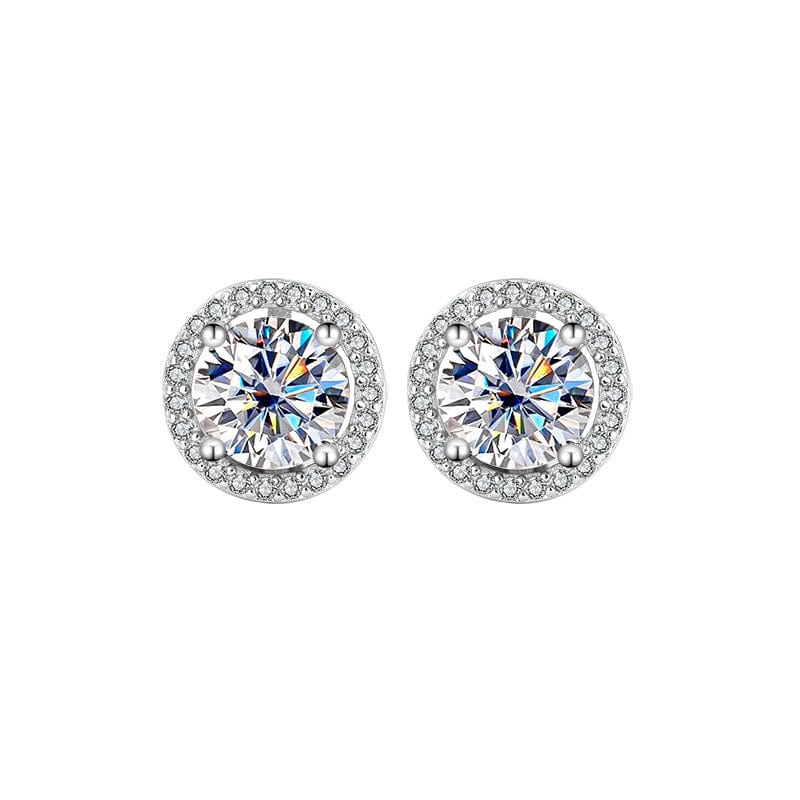 S925 Sterling Silver Genuine Goods Moissanite Round Bag Stud Earrings Simple Graceful
