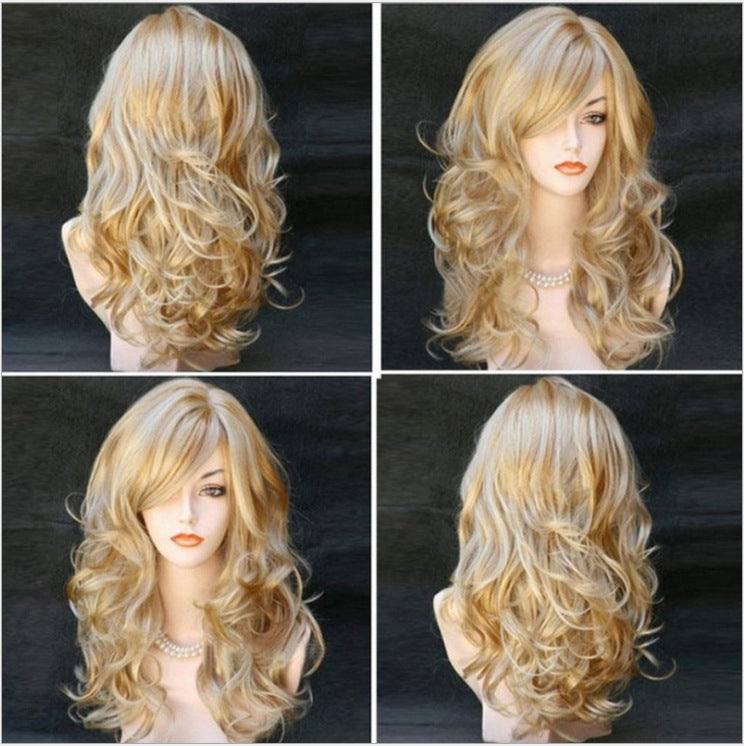 Long blonde wig styled for European and American fashion, featuring loose curls.