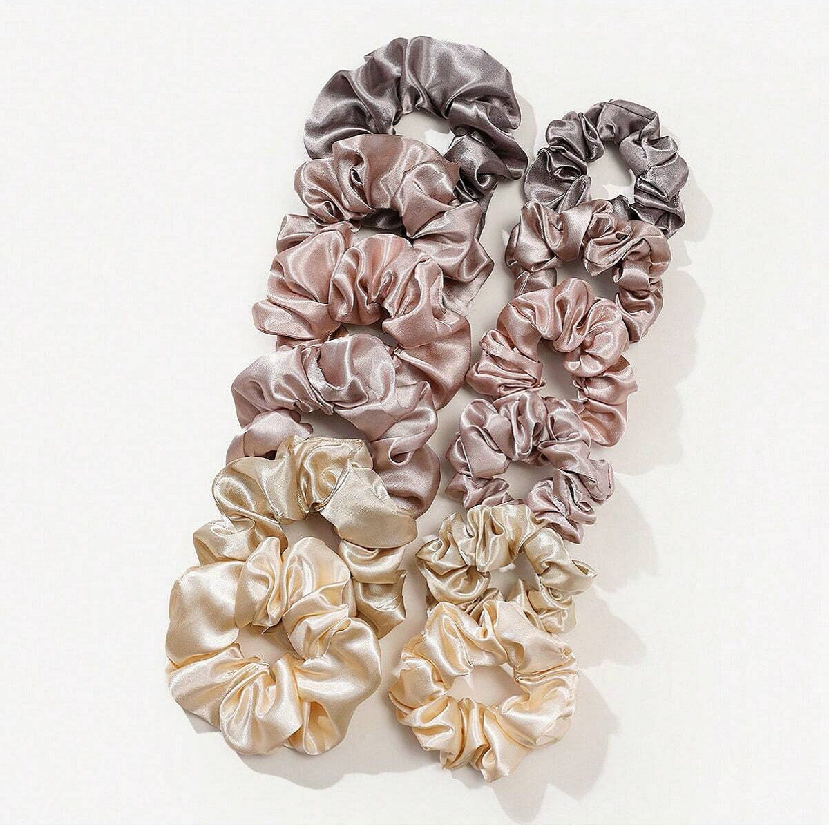 Cross-border Fashion Large Intestine Hair Ring 12 Pack Khaki Series Size Mixed High Elasticity Hundred