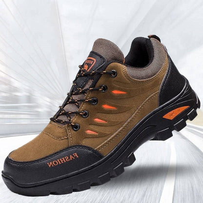 Men's shoes hiking fashion sneaker in brown with platform sole and lace-up design.