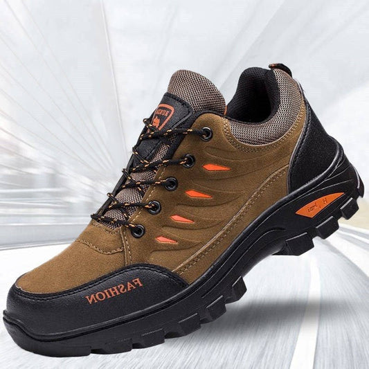 Men's shoes hiking fashion sneaker in brown with platform sole and lace-up design.