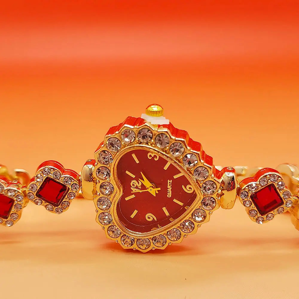 Fashion Love Shape Bracelet Watch Set Diamond Colored Heart Quartz Watch Women’s Fashion Jewelry Set Valentine’s Day