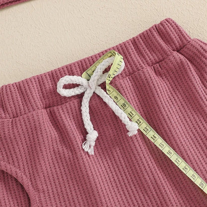 Girls Fashion Letter I Embroidery Waffle Suit