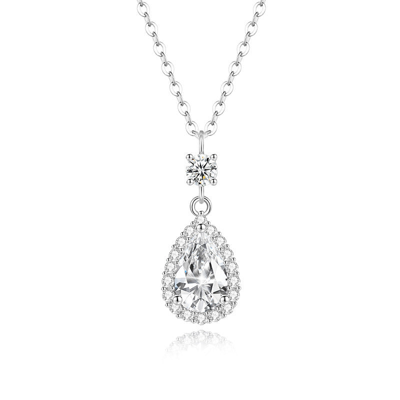 S925 Sterling Silver With Shiny Diamond Water Drop Necklace For Women Light Luxury