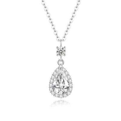 S925 Sterling Silver With Shiny Diamond Water Drop Necklace For Women Light Luxury