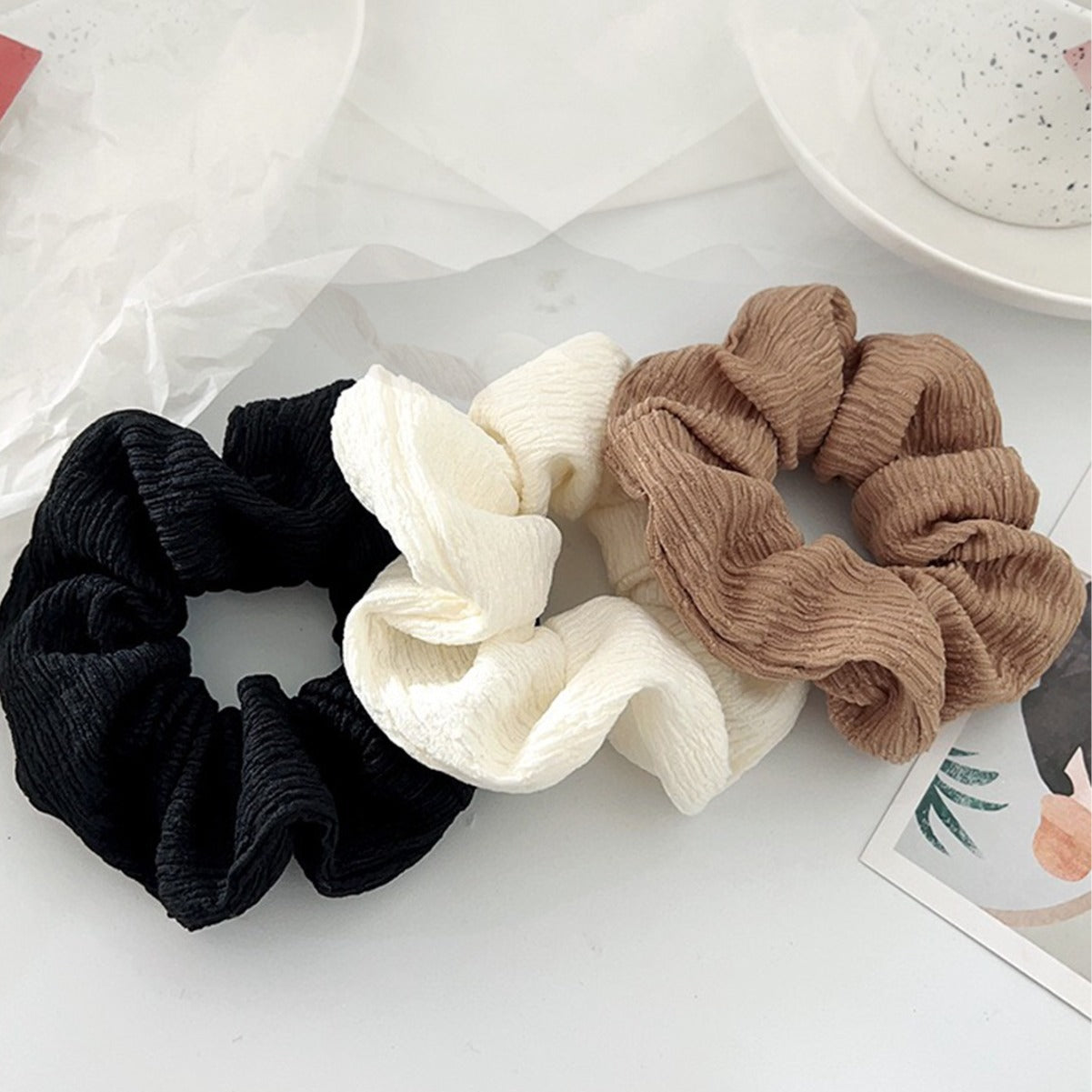 Simple Pleated Hair Band Korean Style Coffee Color Series