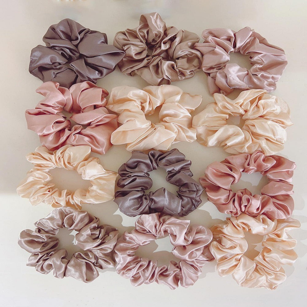 Cross-border Fashion Large Intestine Hair Ring 12 Pack Khaki Series Size Mixed High Elasticity Hundred