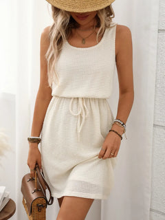 Waffle-Knit Drawstring Mini Tank Dress