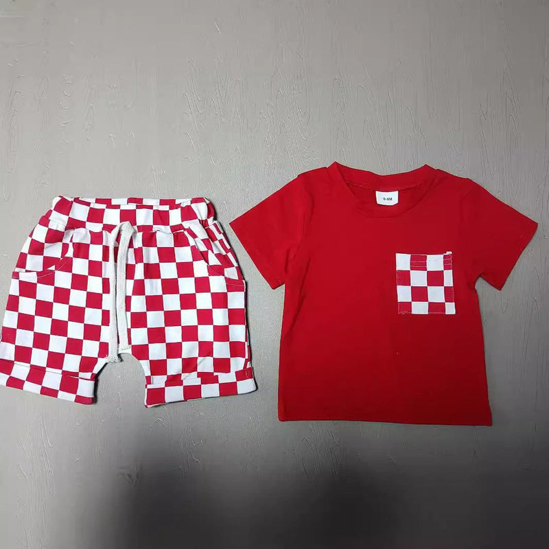 Baby's Casual Short-sleeved Plaid Shorts Suit