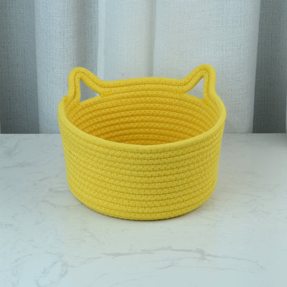 Cat's Ears Desktop Storage Basket Hand Woven Cartoon