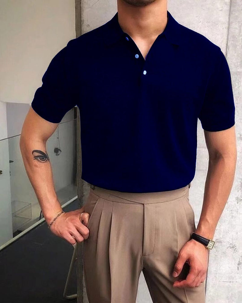 男士夏季翻领纯色休闲T恤