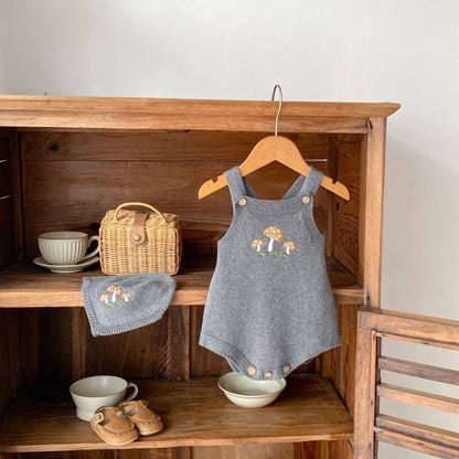 Baby Boys And Girls Mushroom Embroidered Romper Embroidered Hat
