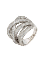 Crossover Multi-Strand Cocktail Ring in sterling silver with cubic zirconia strands and intricate woven design