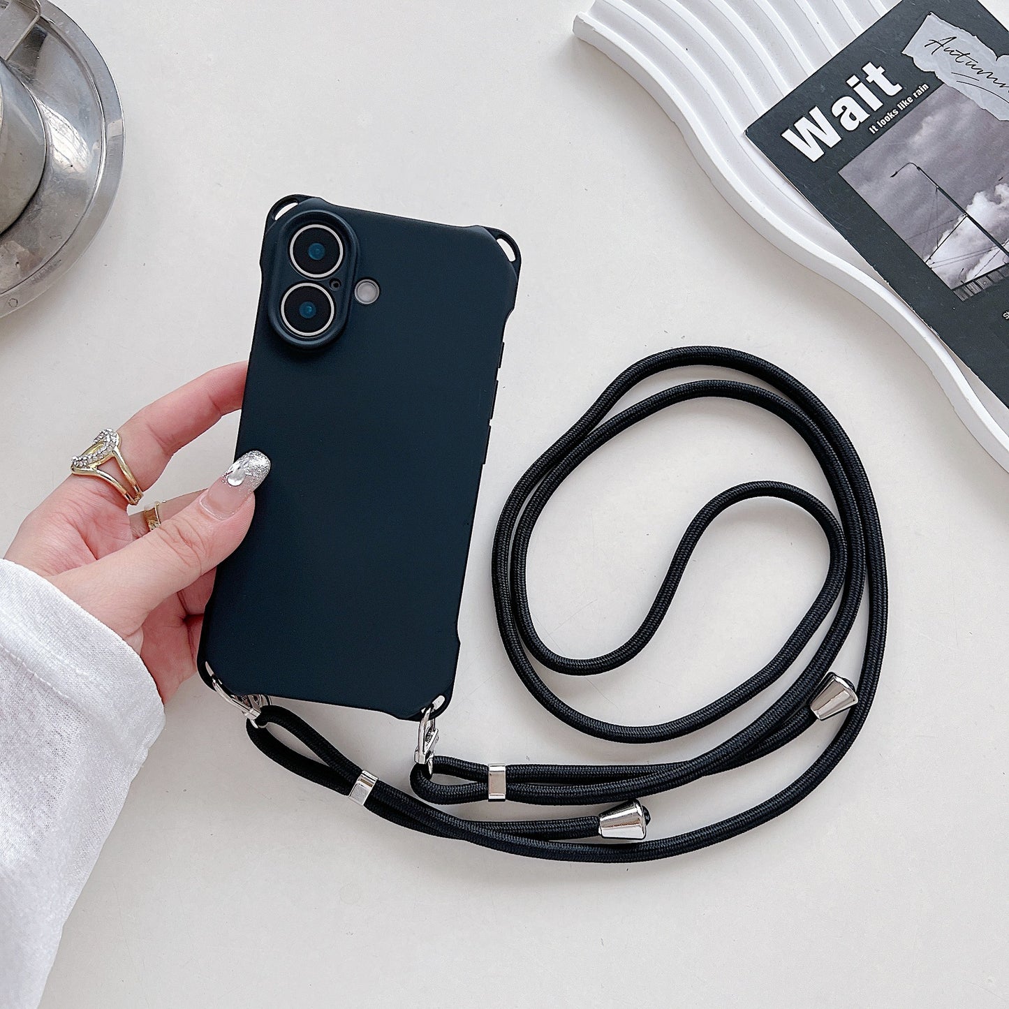 Four-corner Cross Lanyard Liquid Silicone Phone Case Soft Case