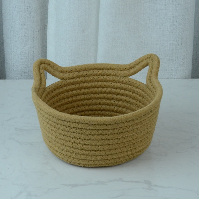 Cat's Ears Desktop Storage Basket Hand Woven Cartoon