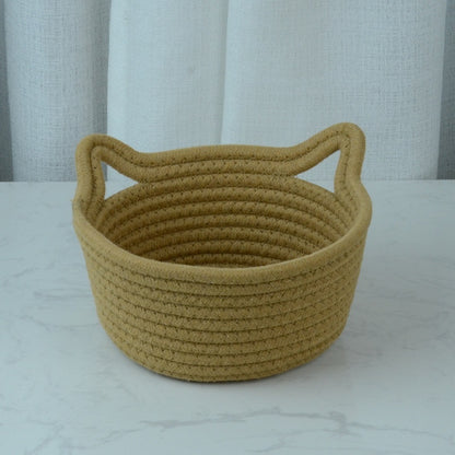 Cat's Ears Desktop Storage Basket Hand Woven Cartoon