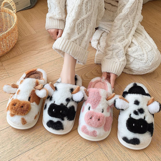 Cute Cartoon Cow Plush Slippers