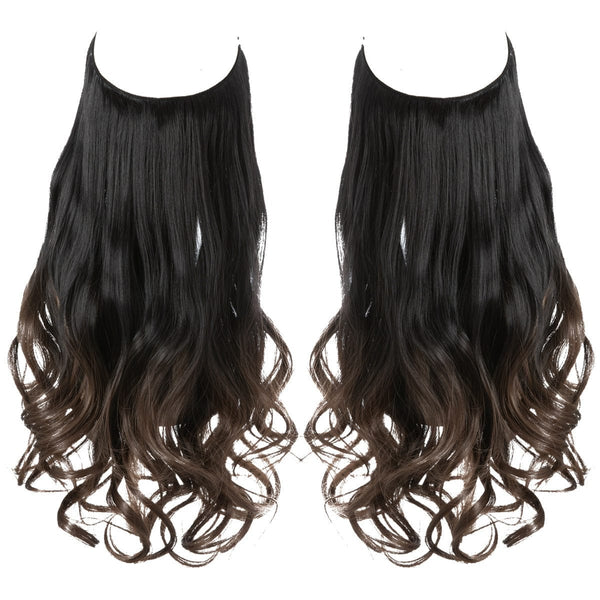 Long curly hair wig extension in matte high temperature synthetic fiber.