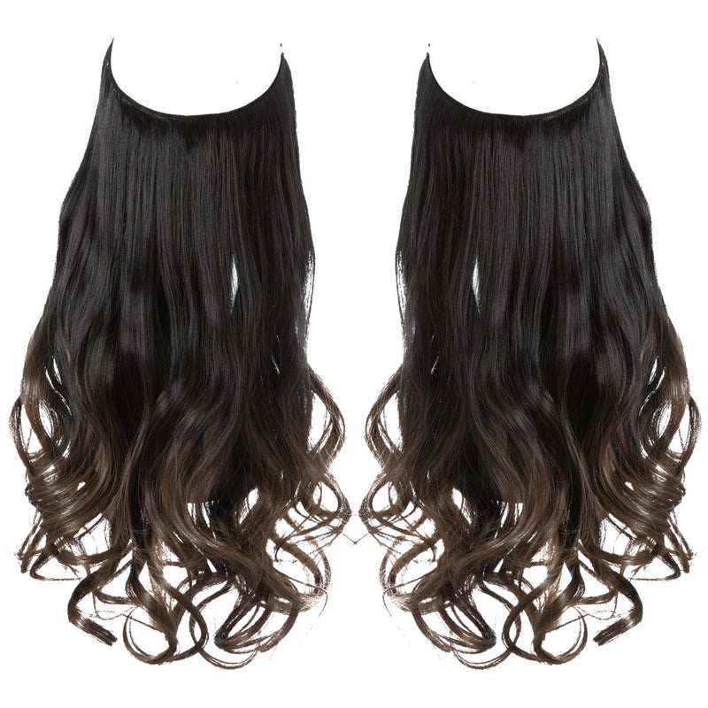 Long curly hair wig extension in matte high temperature synthetic fiber.