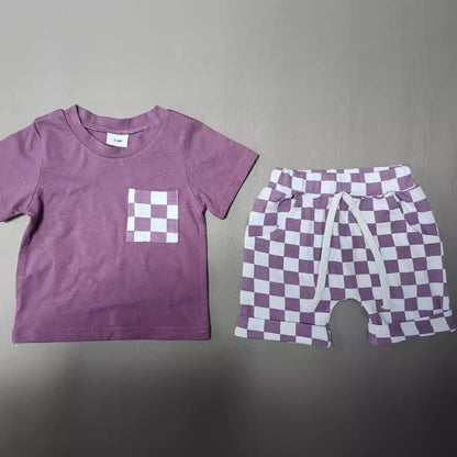 Baby's Casual Short-sleeved Plaid Shorts Suit