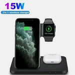 Ninja Dragons 3 in 1 Wireless Charger 15W fast charging for phone, Apple Watch, and AirPods on black foldable station