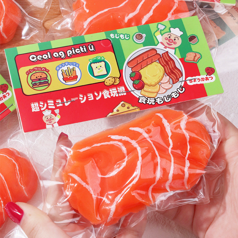 Salmon slices simulation decompression toy in packaging.